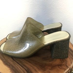 NWOT Jeffery Campbell gold jelly mules